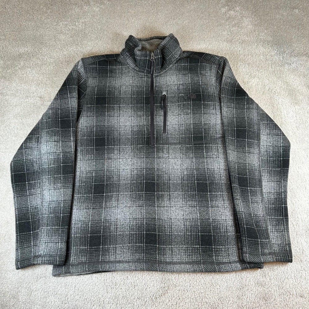 The North Face Gordon Lyons Mens Grey Plaid Quarter Zip Fleece Pullover Jacket L